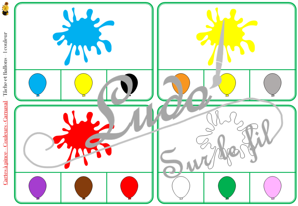 Cartes à pince Couleurs Carnaval Ludo Sur Le Fil