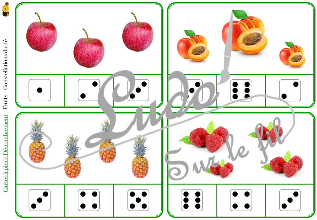 Cartes à pince Dénombrement Fruits Ludo Sur Le Fil