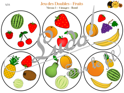 Jeu des doubles - fruits et légumes à télécharger et à imprimer - 3 niveaux (4 5 6 images) - Rond et Carré - Printemps - Dooble - lslf