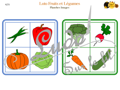 Loto - fruits et légumes - images noms - jeu progressif et à combiner - lecture et observation - à télécharger et à imprimer - Printemps - lslf