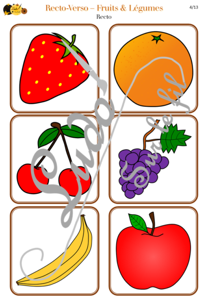 Recto-verso - fruits et légumes - 30 cartes recto-verso - jeu progressif - mémoire, observation, rapidité - à télécharger et à imprimer - Printemps - lslf