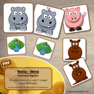 Recto-verso - animaux rigolos - 36 cartes recto-verso - jeu progressif - mémoire, observation, rapidité - à télécharger et à imprimer - lslf