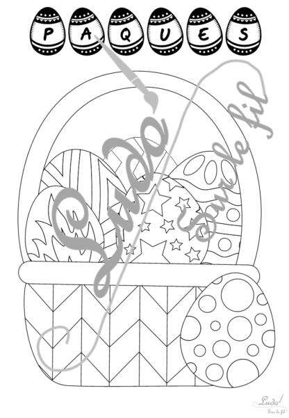 Coloriages gratuits Oeufs décorés pour Pâques - 9 coloriages différents en 5 versions - avec titre et sans titre - Chasse aux œufs, panier de Pâques - à télécharger et à imprimer - Jeu - Lslf