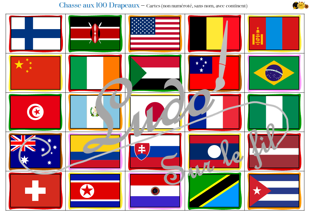 Jeu de memory à imprimer avec les drapeaux des pays du monde