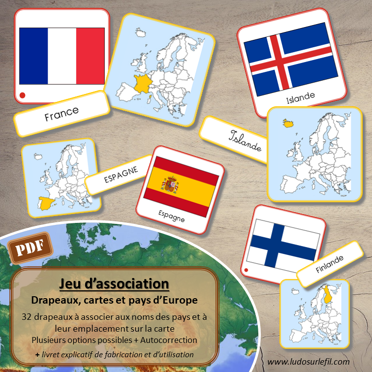Jeu d'association - Drapeaux, Cartes et Pays d'Europe - Ludo Sur