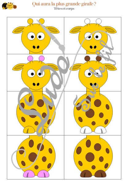 Jeu Qui aura la plus grande girafe - Animaux de la savane - Jeu de dés, de mathématiques et de dénombrement de 1 à 12 - Notions de mesures et longueurs - Suite numérique et représentations des chiffres - Atelier maternelle à télécharger et imprimer - cycle 1 - additions et calcul - lslf