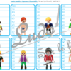 Jeu de bataille - Figurines Playmobil - Comparaison de taille et de chiffres et nombres - 4 niveaux - avec ou sans chiffre - de 1 à 6 - de 1 à 10 - de 5 à 50 de 5 en 5 - de 10 à 100 de 10 en 10 - Progressif - Classement par ordre croissant - Rangement - Tri taille - Reconnaissance Chiffres - à télécharger et à imprimer ou jeu imprimé - Atelier maternelle et Cycle 2 - Vocabulaire vêtements et corps humain - lslf