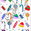 Chasse aux 100 bonbons - Jeu à télécharger et à imprimer - Couleurs et noir et blanc à colorier - chasse géante intérieure ou extérieure - Bonbons, gourmandises - Parfait pour Halloween - Observation, discrimination visuelle, patience, connaissance des chiffres de 1 à 100 - recherche - couleurs - Format PDF - lslf