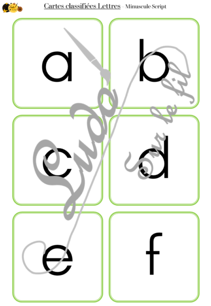 Jeu de cartes type Montessori (classifiées) - 26 lettres de l'alphabet en 4 graphies - Cursif et Script en minuscules et majuscules - Autocorrection au dos (Lettres en majuscules pour lecteurs, symboles pour non lecteurs) - Maternelle et élémentaire - Cycle 1 et 2 - Ordre alphabétique, alphabet, phonologie - atelier autocorrectif - PDF à télécharger et à imprimer ou jeu imprimé- lslf