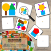 Jeu de la loupe - Miniatures - Formes et couleurs - cartes à associer aux miniatures - format PDF à télécharger et à imprimer ou jeu imprimé - atelier autocorrectif et autonome maternelle - observation, discrimination visuelle, utilisation de la loupe, vocabulaire - autocorrection non-lecteurs - lslf
