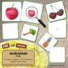 Jeu de la loupe - Fruits - Fruits classiques et locaux, exotiques, à coque - Apprendre à utiliser une loupe - Vocabulaire, lexique - cartes à associer aux miniatures - document PDF à télécharger et à imprimer ou jeu imprimé - atelier autocorrectif et autonome maternelle - Alimentation et Printemps - lslf