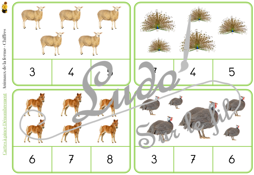 Cartes à pince - Dénombrement - Animaux de la ferme - Ludo Sur Le Fil