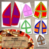 Jeu de puzzles - Mitres de saint Nicolas et couleurs - 2 et 4 pièces - Demi mitres - 85 dessins de 1 à 3 couleurs pour fête la Saint-Nicolas - Association et connaissance des couleurs - Jeu et atelier autocorrectif et autonome - autocorrection au dos - observation - discrimination visuelle - PDF à télécharger et à imprimer ou jeu imprimé - Atelier maternelle Cycle 2 - Vocabulaire - lslf