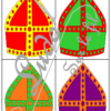 Jeu de puzzles - Mitres de saint Nicolas et couleurs - 2 et 4 pièces - Demi mitres - 85 dessins de 1 à 3 couleurs pour fête la Saint-Nicolas - Association et connaissance des couleurs - Jeu et atelier autocorrectif et autonome - autocorrection au dos - observation - discrimination visuelle - PDF à télécharger et à imprimer ou jeu imprimé - Atelier maternelle Cycle 2 - Vocabulaire - lslf