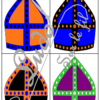 Jeu de puzzles - Mitres de saint Nicolas et couleurs - 2 et 4 pièces - Demi mitres - 85 dessins de 1 à 3 couleurs pour fête la Saint-Nicolas - Association et connaissance des couleurs - Jeu et atelier autocorrectif et autonome - autocorrection au dos - observation - discrimination visuelle - PDF à télécharger et à imprimer ou jeu imprimé - Atelier maternelle Cycle 2 - Vocabulaire - lslf