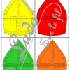 Jeu de puzzles - Mitres de saint Nicolas et couleurs - 2 et 4 pièces - Demi mitres - 85 dessins de 1 à 3 couleurs pour fête la Saint-Nicolas - Association et connaissance des couleurs - Jeu et atelier autocorrectif et autonome - autocorrection au dos - observation - discrimination visuelle - PDF à télécharger et à imprimer ou jeu imprimé - Atelier maternelle Cycle 2 - Vocabulaire - lslf