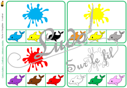 Jeu de cartes à pince sur les couleurs et les animaux marins - Pour un thème sur l'été, la mer ou les océans - 78 cartes réparties en 6 niveaux de difficulté - progressif - 1, 2, 3 couleurs - Animaux marins et couleur ou deux animaux différents - Autocorrection au dos - Atelier préscolaire et maternelle autonome - Thème nature et animaux - Support pédagogique - Document PDF à télécharger et imprimer ou jeu imprimé - Motricité fine et pince Pouce-Index avec pinces à linge - ludique - lslf