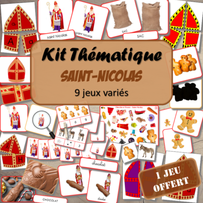 Kit thématique - Saint-Nicolas - 9 jeux variés pour le prix de 8 - 1 jeu offert - Jeux pédagogiques, éducatifs et ludiques - Atelier autonome Maternelle (Cycle 1) et Primaire (Cycle 2 et 3) - PDF à télécharger et à imprimer - Difficulté progressive et différents niveaux pour la différenciation - Tarif préférentiel, réduction - Thèmes fêtes de fin d'année, le père Fouettard, traditions de saint Nicolas - lslf