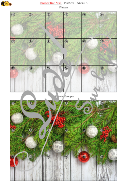 Jeu Puzzles Trac - Noël - inspiré du célèbre Shut the box - Fermer la boîte - Trac - lance les dés, choisis les pièces et complète ton puzzle au maximum - Mathématiques, constellations, dénombrement, additions, décomposition additive, stratégie, probabilité, différentes représentations nombre - Hiver et fêtes de fin d'année - Jeu de société en 3 niveaux progressifs - de 1 à 18 - Atelier maternelle et élémentaire - PDF à télécharger et imprimer ou jeu imprimé - cycles 1 ou 2 - calcul - Traditions, père Noël, décorations... - lslf