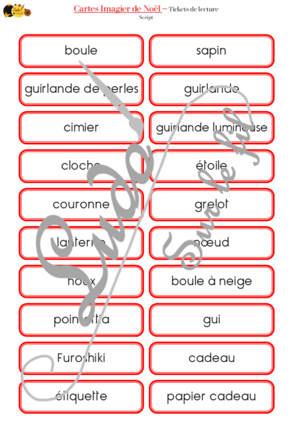 Jeu de cartes type Montessori (classifiées et de nomenclature) - Imagier de Noël - Décoration, repas, nourriture, personnages, traditions - Photos sur fond blanc - Autocorrection au dos (noms pour lecteurs, symboles pour non lecteur) - 3 graphies disponibles - Script, majuscule, cursif - Document PDF à télécharger et imprimer ou jeu imprimé - Fêtes de fin d'année - 68 cartes - Tickets de lecture - atelier autocorrectif maternelle élémentaire - Cycle 1 ou 2 - discrimination visuelle, observation, culture générale, lecture de mots, langage oral, lexique- lslf