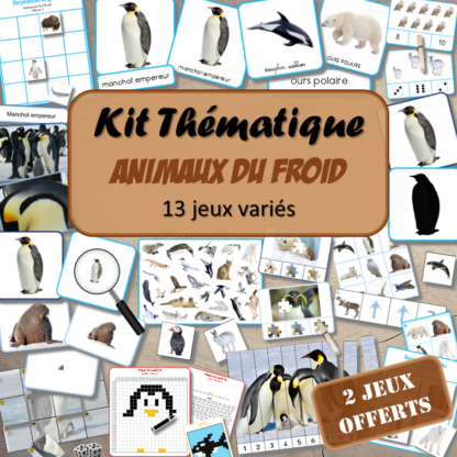 Kit thématique - Animaux du froid et de la banquise - 13 jeux variés pour le prix de 11 - 2 jeux offerts - Jeux pédagogiques, éducatifs et ludiques - Atelier autonome Maternelle (Cycle 1) et Primaire (Cycle 2 et 3) - PDF à télécharger et à imprimer - Difficulté progressive et différents niveaux pour la différenciation - Tarif préférentiel, réduction - Thèmes hiver, froid, pôles, Antarctique, Arctique - lslf