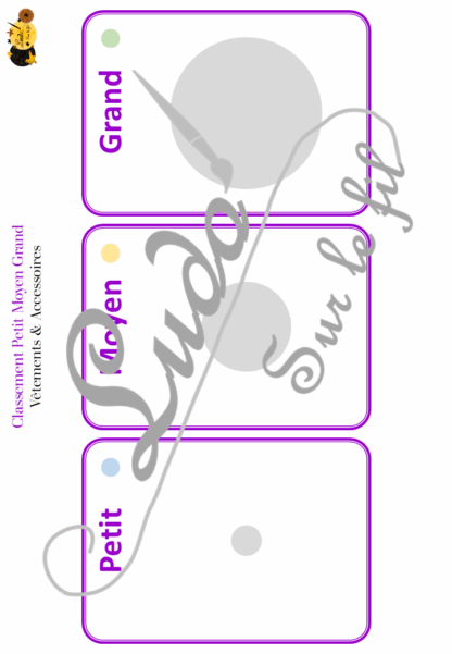 Jeu de classement, de rangement et de tri par taille - Vêtements & Accessoires - Cartes à trier, à classer et à ranger - Petit Moyen Grand - Jupes, Tee-shirt, Lunettes, Echarpes, 4 saisons... - fichier PDF à télécharger et à imprimer ou jeu imprimé - atelier autocorrectif maternelle et pré-scolaire - lslf