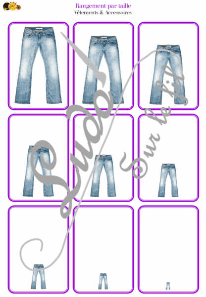 Jeu de classement, de rangement et de tri par taille - Vêtements & Accessoires - Cartes à trier, à classer et à ranger - Petit Moyen Grand - Jupes, Tee-shirt, Lunettes, Echarpes, 4 saisons... - fichier PDF à télécharger et à imprimer ou jeu imprimé - atelier autocorrectif maternelle et pré-scolaire - lslf