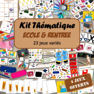 Kit thématique - Ecole et Rentrée - 23 jeux variés pour le prix de 19 - 4 jeux offerts - Jeux pédagogiques, éducatifs et ludiques - Atelier autonome Maternelle (Cycle 1) et Primaire (Cycle 2 et 3) - PDF à télécharger et à imprimer - Difficulté progressive et différents niveaux pour la différenciation - Tarif préférentiel, réduction - Thèmes école, rentrée scolaire, fournitures scolaires, trousses, crayons de couleur... - lslf