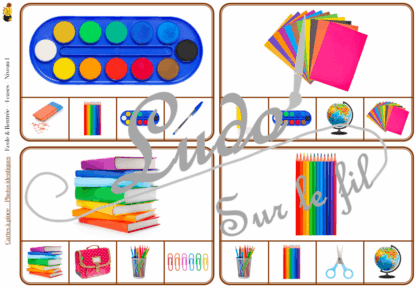 Jeu de cartes à pince - Photos identiques - Thème Ecole et rentrée scolaire - 80 cartes autocorrectives de différents niveaux - 3 ou 4 propositions de réponses - Niveau 1 : objets différents - Niveau 2 : objets issus de la même catégorie - différents niveaux de difficulté - progressif - Autocorrection au dos : point grisé - Atelier autonome pré-scolaire, maternelle ou élémentaire - Cycles 1 et 2 - Document PDF à télécharger et imprimer ou jeu imprimé - Motricité fine et pince Pouce-Index avec pinces à linge, observation, discrimination visuelle, logique - ludique - Thème école, rentrée, fournitures scolaires - lslf