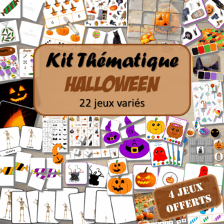 Kit thématique - Halloween - 22 jeux variés pour le prix de 18 - 4 jeux offerts - Jeux pédagogiques, éducatifs et ludiques - Atelier autonome Maternelle (Cycle 1) et Primaire (Cycle 2 et 3) - PDF à télécharger et à imprimer - Difficulté progressive et différents niveaux pour la différenciation - Tarif préférentiel, réduction - Thèmes Halloween, peur, décoration, animaux, personnages, citrouilles, bonbons, traditions... - lslf