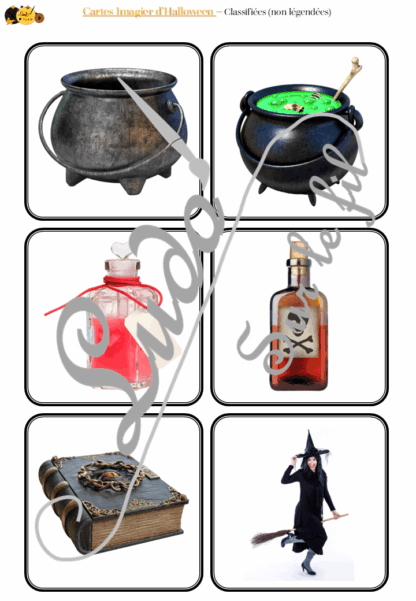 Jeu de cartes type Montessori (classifiées et de nomenclature) - Imagier d'Halloween - Personnages, décoration, animaux, sorcière, mort, peur - Photos sur fond blanc - Autocorrection au dos (noms pour lecteurs, symboles pour non lecteur) - 3 graphies disponibles - Script, majuscule, cursif - Document PDF à télécharger et imprimer ou jeu imprimé - 66 cartes - Tickets de lecture - atelier autocorrectif maternelle élémentaire - Cycle 1 ou 2 - discrimination visuelle, observation, culture générale, lecture de mots, langage oral, lexique - automne - lslf