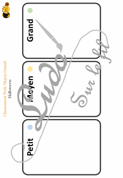 Jeu de classement, de rangement et de tri par taille - Halloween - Cartes à trier, à classer et à ranger - Petit Moyen Grand - Personnages, accessoires, décoration, peur, animaux... - fichier PDF à télécharger et à imprimer ou jeu imprimé - atelier autocorrectif maternelle et pré-scolaire - lslf