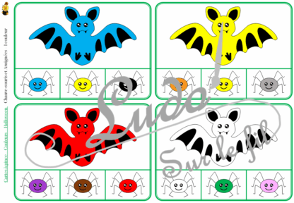 Jeu de cartes à pince sur les couleurs et le thème d'Halloween - Pour un thème sur les personnages et les créatures imaginaires - 78 cartes réparties en 6 niveaux de difficulté - progressif - 1, 2, 3 couleurs - Objets et couleurs ou deux objets différents - Autocorrection au dos - Atelier préscolaire et maternelle autonome - Thème Halloween - Support pédagogique - Document PDF à télécharger et imprimer ou jeu imprimé - Motricité fine et pince Pouce-Index avec pinces à linge - ludique - lslf