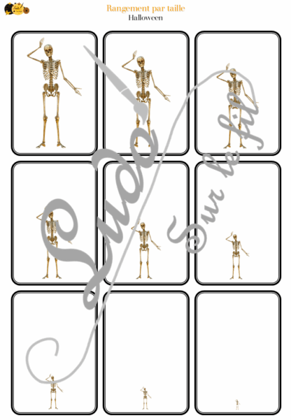 Jeu de classement, de rangement et de tri par taille - Halloween - Cartes à trier, à classer et à ranger - Petit Moyen Grand - Personnages, accessoires, décoration, peur, animaux... - fichier PDF à télécharger et à imprimer ou jeu imprimé - atelier autocorrectif maternelle et pré-scolaire - lslf