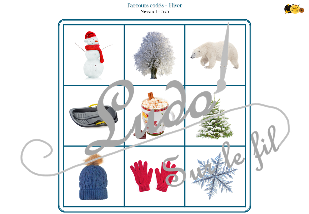 Suis les parcours codés - Hiver : froid, neige, alimentation, nature, animaux, vêtements... - codage, repérage et vocabulaire spatial - jeu et atelier autonome et autocorrectif Maternelle (Cycle 1) et Primaire (Cycle 2) - Niveaux et difficulté progressifs - PDF à télécharger et à imprimer ou jeu imprimé - difficulté progressive et solutions - lslf
