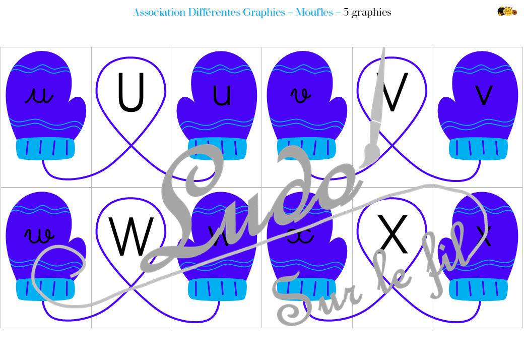 Jeu d'association différentes graphies des lettres - Moufles - pour un thème sur l'hiver, le froid, la neige, ls moufles, les gants ou les vêtements - Ecritures majuscule et minuscule script et minuscule cursif - Ordre alphabétique - Alphabet - Atelier autonome maternelle - IEF - PDF à télécharger et imprimer ou jeu imprimé - version cartes facile à découper - Puzzles Association Moufle gauche et moufle droite - Français - lslf