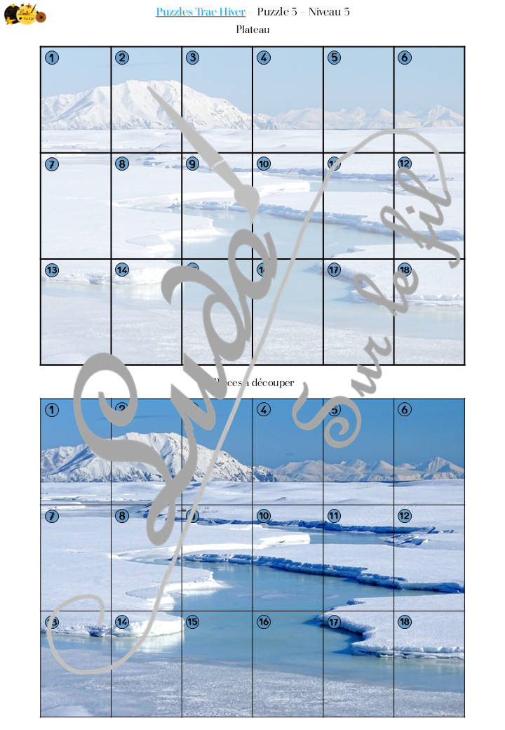 Jeu Puzzles Trac - Hiver - inspiré du célèbre Shut the box - Fermer la boîte - Trac - lance les dés, choisis les pièces et complète ton puzzle au maximum - Mathématiques, constellations, dénombrement, additions, décomposition additive, stratégie, probabilité, différentes représentations nombre - Jeu de société en 3 niveaux progressifs - de 1 à 18 - Atelier maternelle et élémentaire - PDF à télécharger et imprimer ou jeu imprimé - cycles 1 ou 2 - calcul - Hiver, froid, neige, banquise, saisons - lslf