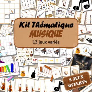 Kit thématique - Musique - 13 jeux variés pour le prix de 11 - 2 jeux offerts - Jeux pédagogiques, éducatifs et ludiques - Atelier autonome Maternelle (Cycle 1) et Primaire (Cycle 2 et 3) - PDF à télécharger et à imprimer - Difficulté progressive et différents niveaux pour la différenciation - Tarif préférentiel, réduction - Thèmes fête de la musique, instruments de musique, notes de musique, été - lslf