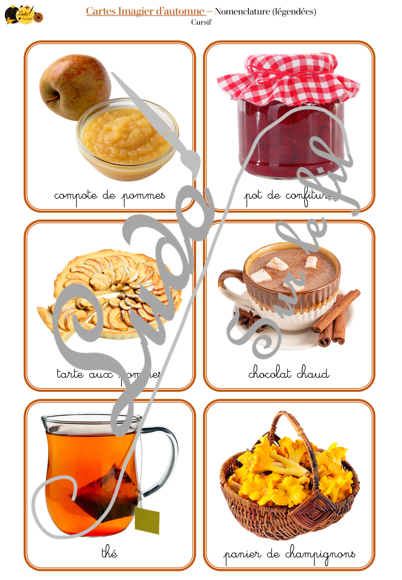 Jeu de cartes type Montessori (classifiées et de nomenclature) - Imagier d'automne - Animaux de la forêt, nature et forêt, aliments, arbres, champignons, objets, météo, vêtements... - Photos sur fond blanc - Autocorrection au dos (noms pour lecteurs, symboles pour non lecteur) - 3 graphies disponibles - Script, majuscule, cursif - Document PDF à télécharger et imprimer ou jeu imprimé - 72 cartes - Tickets de lecture - atelier autocorrectif maternelle élémentaire - Cycle 1 ou 2 - discrimination visuelle, observation, culture générale, lecture de mots, langage oral, lexique - 4 saisons - lslf